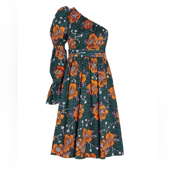 Autumn Adeigbo Trixie One Shoulder Green & Orange Floral Dress - Picture 4 of 14